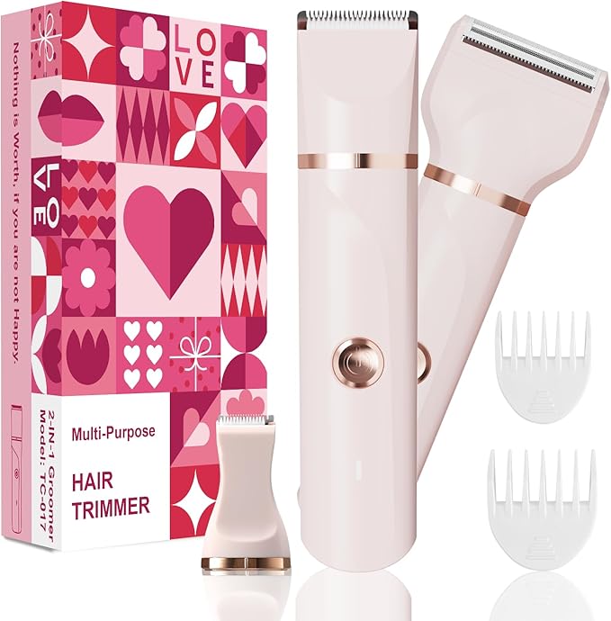 Bikini Trimmer for Women,3 in 1 Electric Shaver,IPX7 Waterproof Hair Trimmer Women USB Recharge (Pink)
