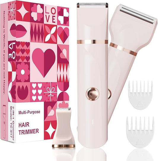 Bikini Trimmer for Women,3 in 1 Electric Shaver,IPX7 Waterproof Hair Trimmer Women USB Recharge (Pink)