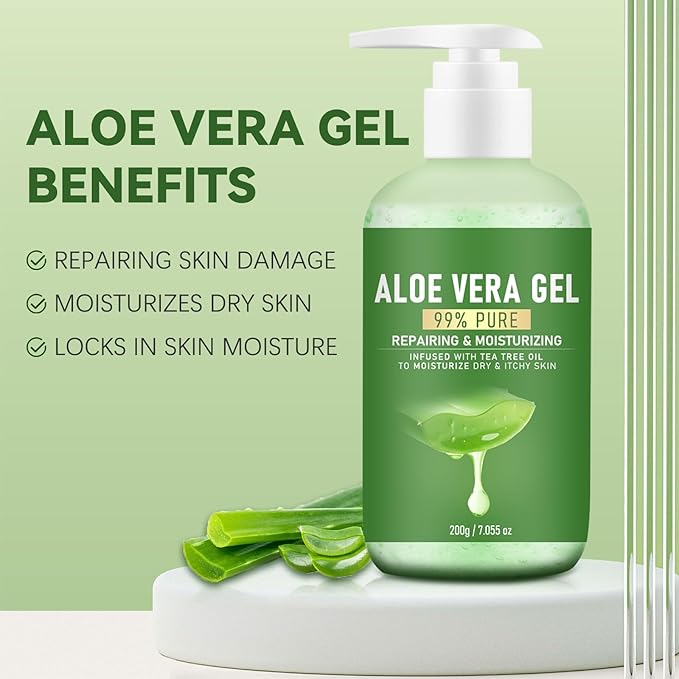 99% Pure Aloe Vera Gel for Face & Body，Aloe Vera Gel Body Moisturizer Cream，Deeply Hydrates and Moisturizes Dry Skin and Soothes Sunburns，Suitable for All Skin Types，7.055Fl Oz