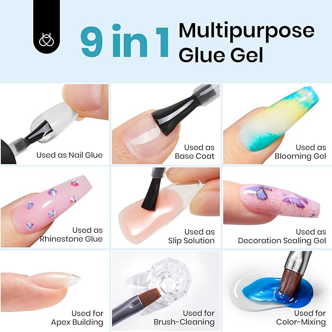 Beetles Gel Nail Kit Short Almond, 240Pcs Easy Nail Extension Set Shaped Clear Tips with 5 in 1 Nail Glue Base & Top Coat and Mini UV Lamp, Nail Tips Art Acrylic Nail Kit Gifts for Women
