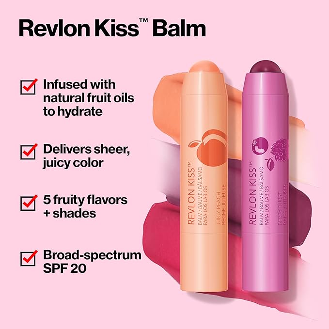 Revlon Lip Balm, Kiss Tinted Lip Balm, Face Makeup with Lasting Hydration, SPF 20, Infused with Natural Fruit Oils, 010 Tropical Coconut, 0.09 Oz (Pack of 2)