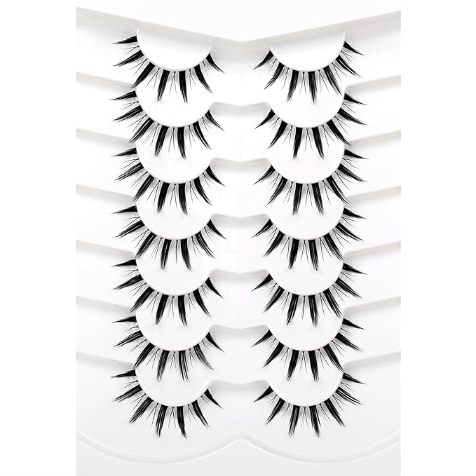 Pooplunch Manga False Eyelashes Spiky Natural Anime Lashes Doll Eye 8D Wispy Volume Sexy Faux Mink Fake Eyelash Strips 7 Pairs Multipack