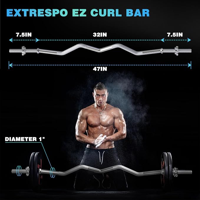 47" EZ Curl Bar Weight Lifting Bar 1-inch Curling 2 Star (300lb Weight