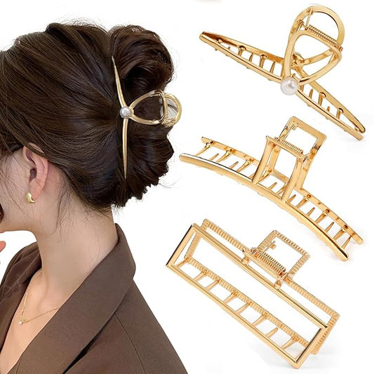 Mehayi 3 PCS Metal Large Hair Claw Clips for Thick Heavy Hair, Big Non-Slip Hair Catch Barrette Jaw Clamp, Strong Hold Claw Barrettes for Long Hair, Fashion Hair Styling Accessories for Women Girls