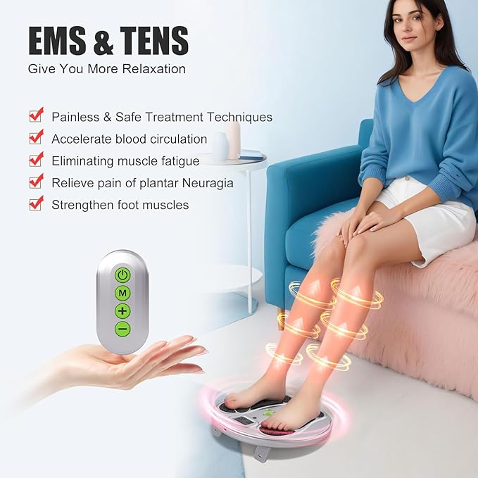 FDA Cleared - EMS Foot Massager for Neuropathy & Pain Relief, TENS Unit Foot Leg Stimulator for Circulation & Muscle Relaxation, Electric Feet Massager for Neuropathy, Gifts for Family Dad Mun Elder