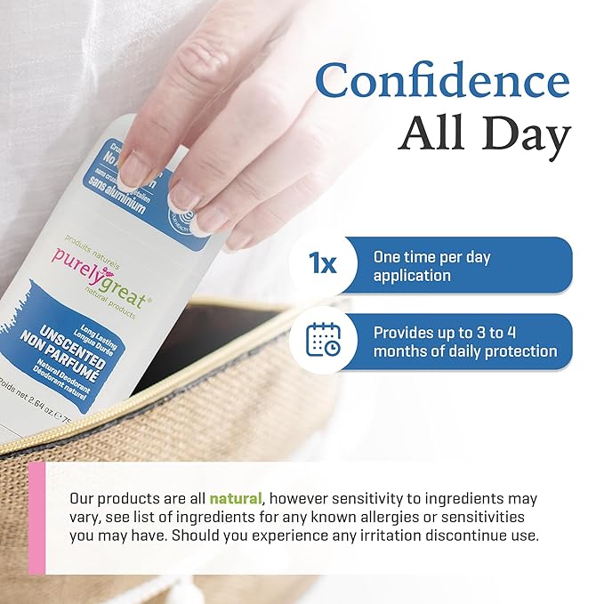 Purelygreat - Unscented Natural Deodorant Stick, Travel-Friendly Hygiene Essentials for Women, Natural Deodorant for Men Without Aluminum & Parabens, 2.64 oz / 75 g