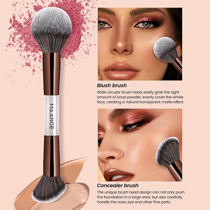 MAANGE 7 PCS Foundation Makeup Brush Set With Bag, Make up Brushes, Eyeshadow Concealer Brush, Double-ended Foundation Contour Powder Blush, Professional Face brush Set Tools For Liquid,Cream (Gray)