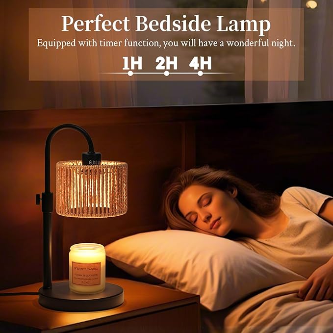 Boho Candle Warmer Lamp, Adjustable Height Candle Wax Warmer with Timer, Candle Lamp Warmer for Jar Candles, House Warming Gifts Brithday Gifts for Women Bedroom Home Decor (Rattan)
