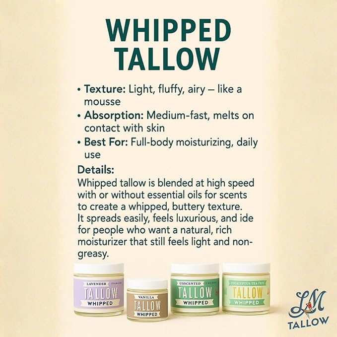 Lady May Tallow Whipped Tallow 24oz - All Natural Face Cream + Whole Body Moisturizer for Dry Skin - Made With Eucalyptus Oil - No Preservatives, Parabens or Seed Oils -USA Made (Eucalyptus Tea Tree)