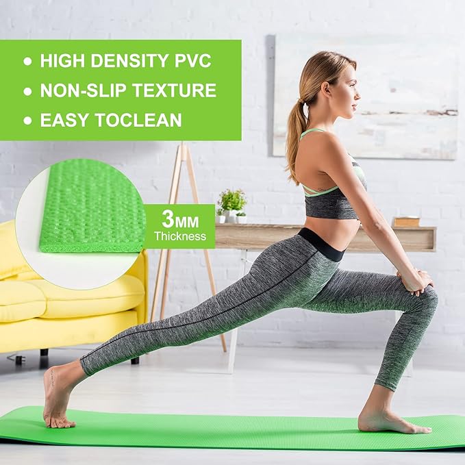 Funtery 3 mm Thick Yoga Mat Exercise Workout Mat Non Slip Fitness Pad for Women Gym Home Yoga Pilates