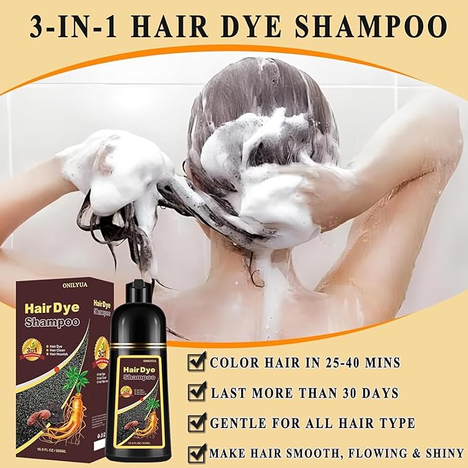 Chestnut Brown Hair Dye Shampoo 3 in 1, Long-lasting & Natural Hair Color Shampoo, Herbal Ingredients Natural Shampoo Hair Dye Effect in Minutes, Gifts for Men Women 500ml
