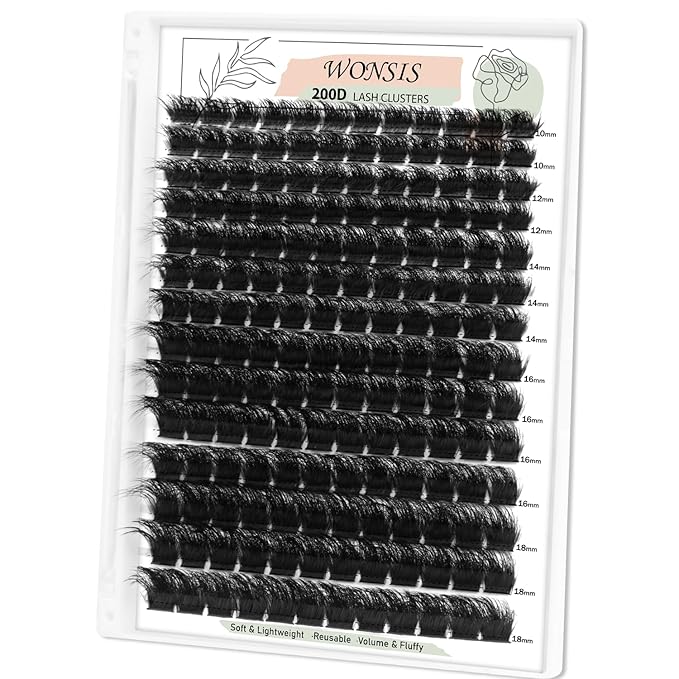 Lash Clusters, Thick 200D Volume Eyelash Clusters 10-18mm, Soft Lightweight Reusable D Curl Individual Lashes, DIY Lash Extensions for Beginners (200D 10-18mm)