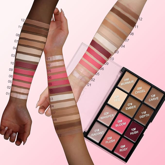 O'CHAIN 12 Colors Cream All in One Face Palette Set, Contour Blush Highlighter Makeup Palette Kit, Long Lasting, Beauty Gift for women, Ideal for Valentine's Day and Festival