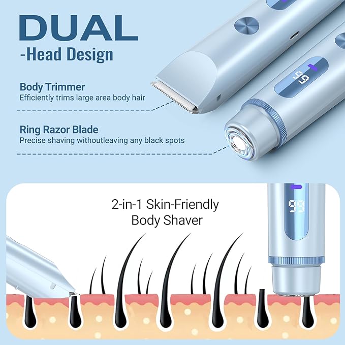 Bikini Trimmer for Women Electric Razors for Women Women's Electric Razor 2 in 1 Shaver Pubic Hair Trimmer Ipx7 Waterproof Wet Dry Use Bikini Shaver for Ladies Pubic,Legs,Face,Underarms(Blue)