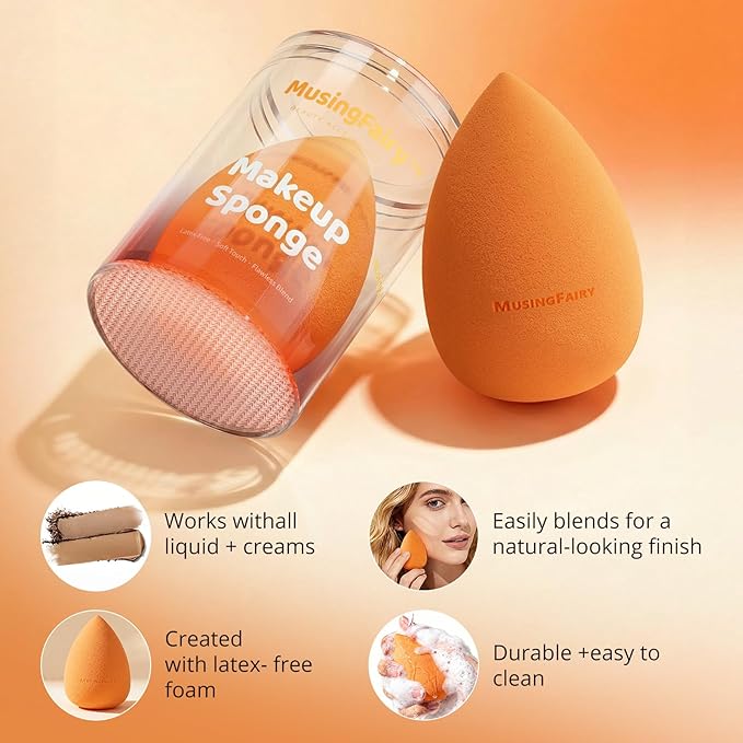 MusingFairy Makeup Sponge 2 Pack, Beauty Blender Sponge with Acrylic Case, Latex-Free Makeup Blending Sponge for Liquid Foundation, Wet & Dry Use, Soft & Streak-Free