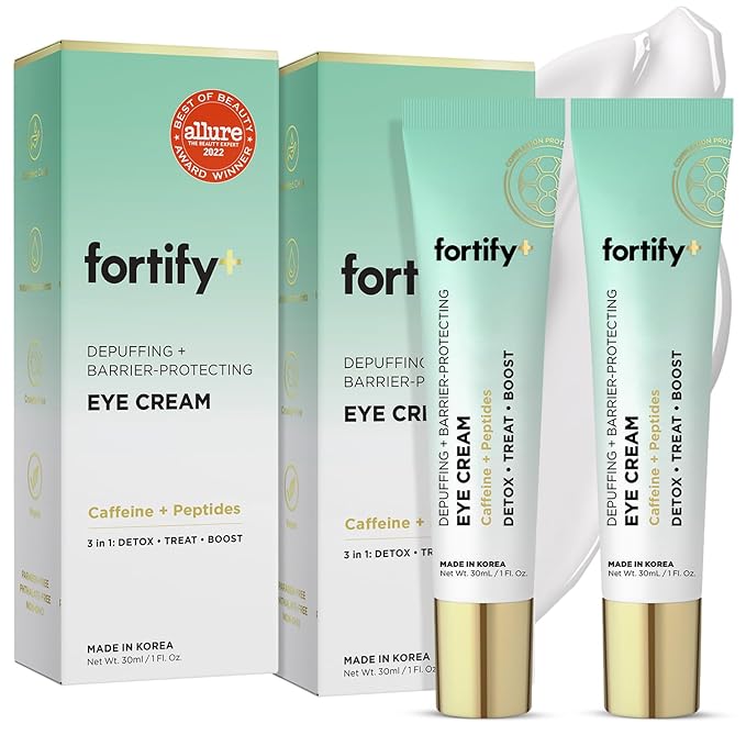 Fortify Skincare Under Eye Cream - Puffy Eyes and Dark Circles Treatment - Peptides, Hyaluronic Acid & Squalane - 3-in-1: Detox, Treat, Boost - Dermatologist Tested - Anti-Aging Korean Skincare - 2 Pk