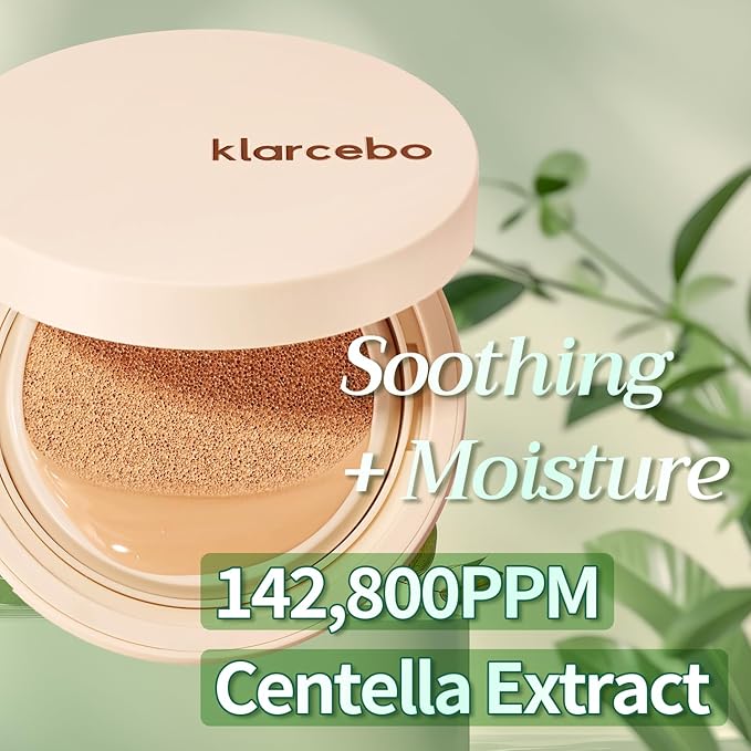 KLARCEBO New Heart Cica Cushion Foundation – Lightweight K-Beauty Cushion Compact with Centella Asiatica, Natural Coverage, Long-Lasting, Non-Caking, Moisturizing Makeup with Elastic Puff
