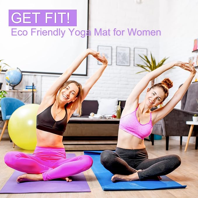 Funtery 3 mm Thick Yoga Mat Exercise Workout Mat Non Slip Fitness Pad for Women Gym Home Yoga Pilates
