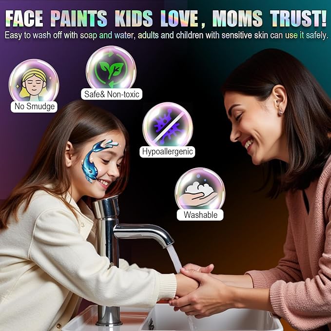 Face Painting Kit for Kids, 36 Colors XL Face Paint Makeup Palette, Non-Toxic and Hypoallergenic| with Stencils, Book, Easy to Use and Safe for Kids, Fun for Halloween, Party, School Event