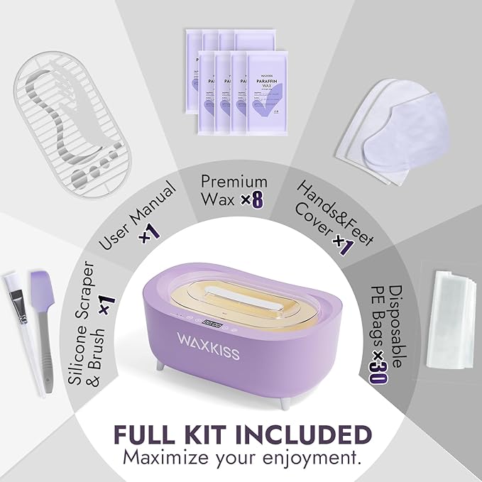 Waxkiss Intelligent Paraffin Wax Machine for Hands & Feet, 8 Pack Refills Paraffin Wax Warmer Kit for Professional Spa (A)