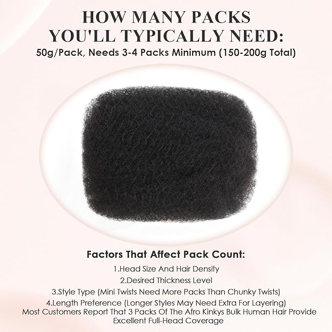 Afro Kinkys Bulk Human Hair 3 Pack 150g,Afro Kinky-Curly Human Hair Bulk Hair Bulk Human Braiding Hair for Dreadlock Extensions Repair Locs,Twist Afro Kinky Twist Extensions (14 Inch,50g/Pack)
