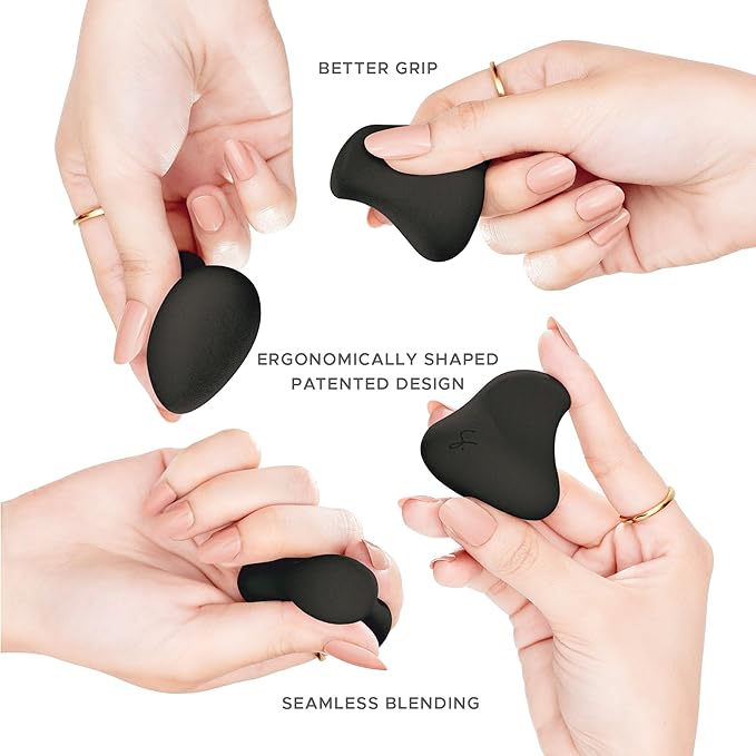 Strokes Beauty Lab Original Beauty Blender Makeup Sponge Applicator for Powder, Cream & Liquid, Beauty Tools Puff, Streak Free Application, Vegan, Cruelty Free Made in USA, Black (3 Pieces)
