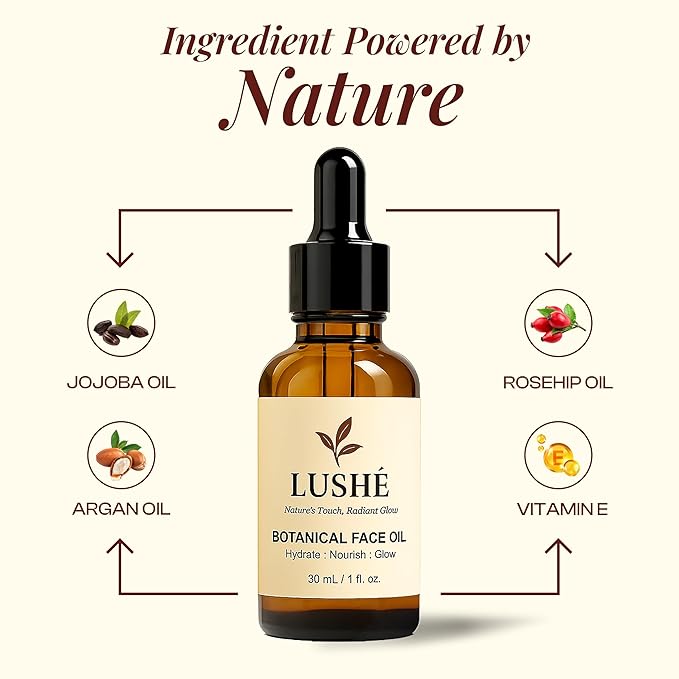 LUSHÉ K Beauty Skincare - Vitamin E Face Oil for Women, 1 oz / 30ml - Facial Oil and Body Oil with Jojoba, Rosehip & Argan - Hydrating Glow Nourishing, Brightening, Anti-Aging, Lightweight Moisturizer