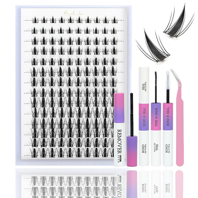 Manga Lash Clusters with Spikes, Eyelashes Clusters Kit Clear Band Lash Extension Kit D Curl Fluffy Wispy False Eyelashes with Lash Bond and Seal, Remover, Lash Tweezers (Lash Clusters Kit)