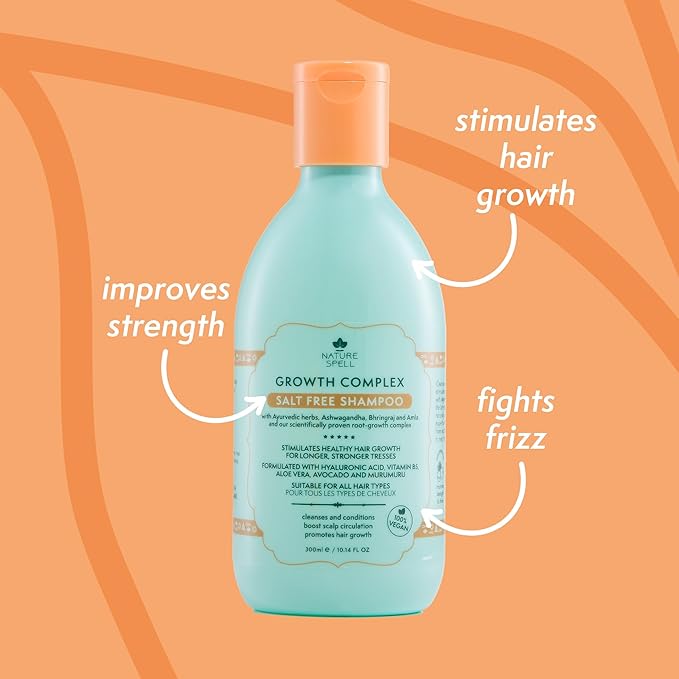 Nature Spell Hair Growth Complex Shampoo & Conditioner Set for All Hair Types, Sulfate & Paraben Free, Nourishing & Strengthening with Hyaluronic Acid & Vitamin B5, Vegan, Pack of 2, 10.14 fl oz Each