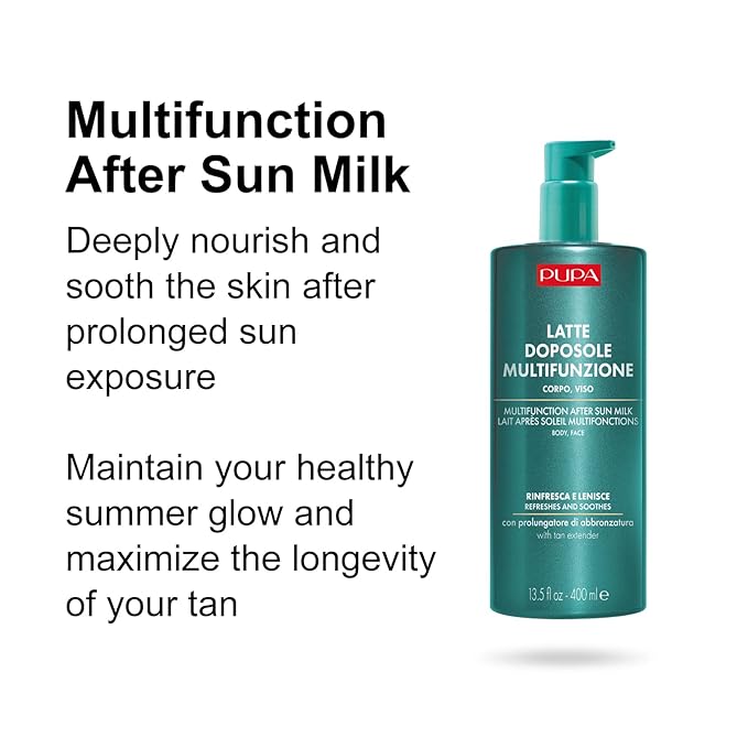 Pupa Milano Multifunction After Sun Milk Body And Face Cream - Fast-Absorbing - Quenches The Skin, Restoring The Perfect Hydro-Lipid Balance - Provides Relief And Prevents Peeling - 13.5 Oz