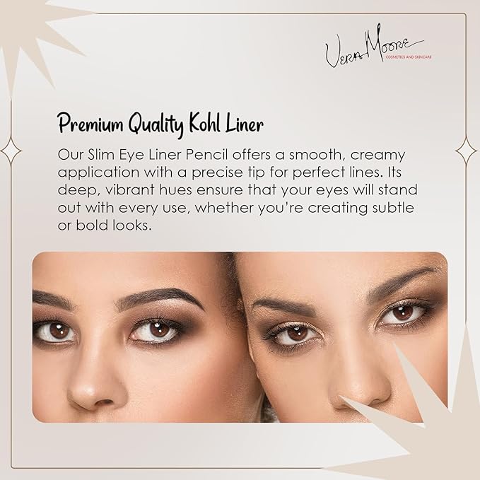 Vera Moore Slim Eye Liner Pencil, Smooth Formula, Hypoallergenic and Vegan, Smudge-Proof and Waterproof Application, Bold and Defined Lines Eyeliner, (0.05 Oz) (Brown Eyeliner)