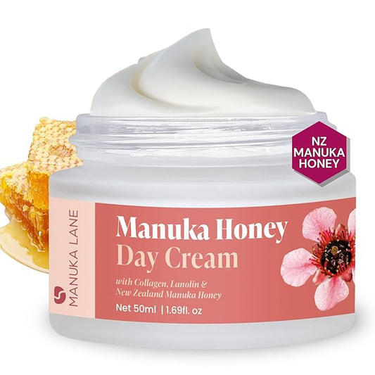 Manuka Lane Manuka Honey Day Cream The Ultimate Skin Moisturizer with real New Zealand Manuka Honey, Hydrolyzed Collagen, and skin-enriching Lanolin