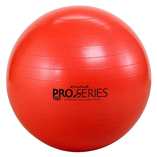 TheraBand - 23025 Exercise Ball, Professional Series Stability Ball with 55 cm Diameter for Athletes 5'1" to 5'6" Tall, Slow Deflate Fitness Ball for Improved Posture, Balance, Yoga, Pilates, Core, Red