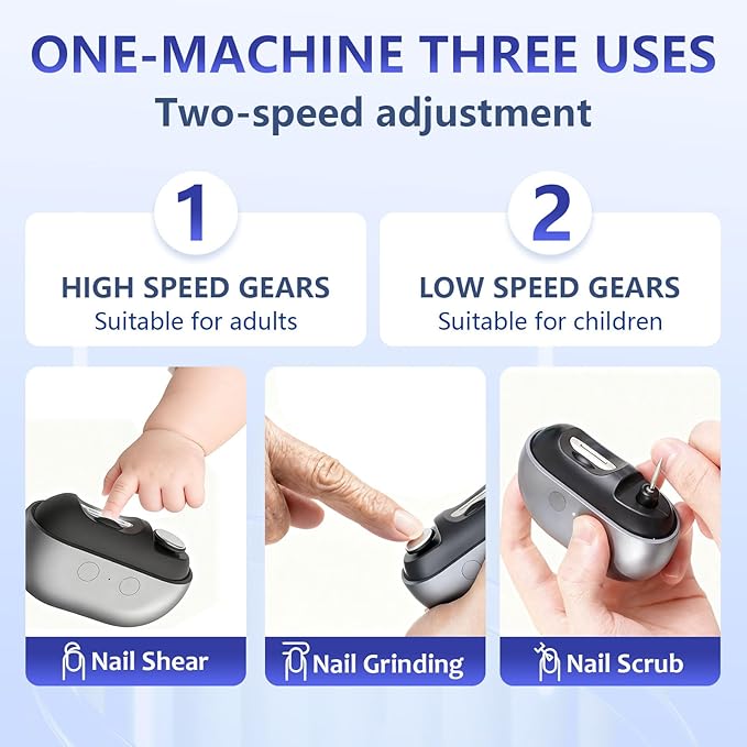 Electric Nail Clippers Seniors，3 in 1 Easy Clip Electric Nail Clippers，2 Speeds, Magnetic Cover, USB Charging,Polisher with LED Light, & Nail Scraps Storagefor Seniors, Adults, Kids