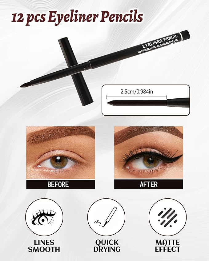 12 Pcs Brown Eyeliner Pencil Set, Matte Waterproof Gel Eye Liner Pencils, Long-Lasting Sweatproof Smudge Proof Waterline Gel Eyeliner, Retractable Eye Makeup Pen for Women, Soft Smooth Cream Texture