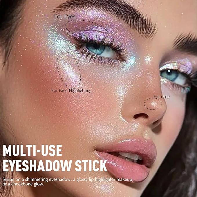 Glitter Eyeshadow Stick - Gray Green Shimmer Cream Eye Shadow Pencil Buildable Sparkling Face Highlighter Makeup, Long Lasting Lightweight Waterproof & Smudge Proof for Easy Application