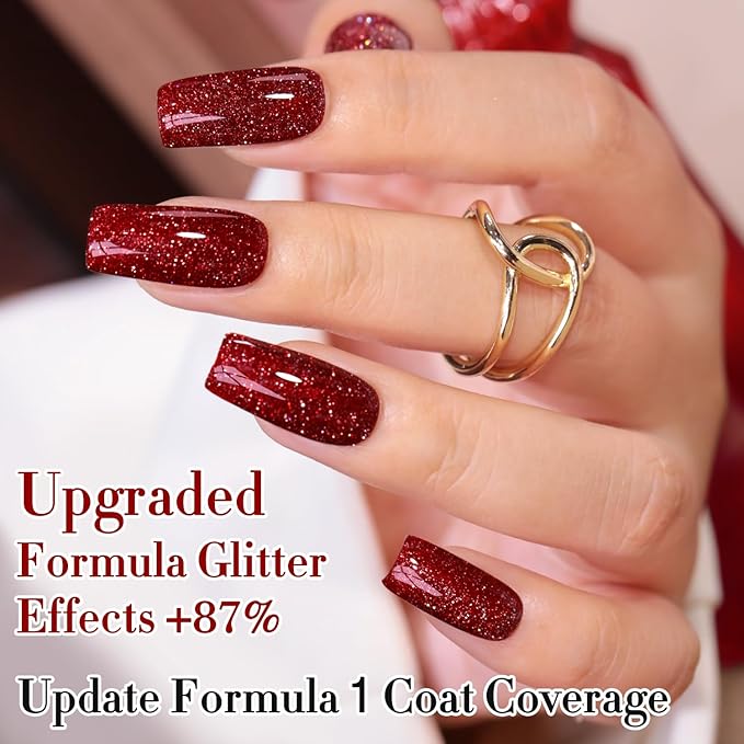 Double Rhythm 0.5Oz Glitter Gel Polish Same Color Same Bollte Shimmer Reflective Color for Nail Art Salon DIY Soak Off 15ml Nail Lamp Gel Polish at Home (Dark Red-B1159)