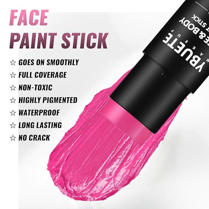 Pink Oil Based Face Body Paint Stick, Non-toxic Full-coverage Face Painting for Skull Clown Makeup Halloween Cosplay Makeup, Waterproof Cream Pink Body Painting for Adults