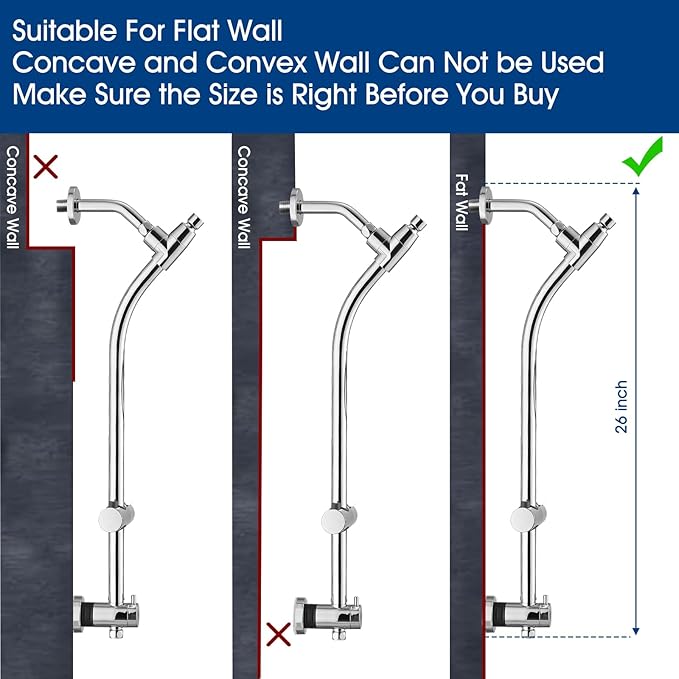 UCLIMAA High Pressure Shower Head with Handheld Shower, 26" Adjustable Height Drill-Free Slide Bar, 3-Way Diverter for Easy Reach, Dual Shower Head Combo Set with 5ft Hose - Chrome