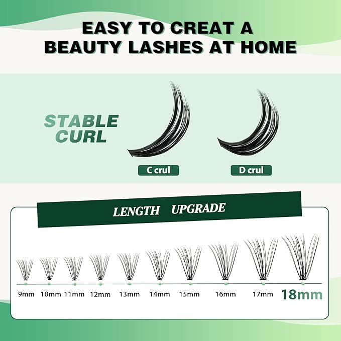 Lash Clusters 300Pcs Individual Lashes 20D 0.07D Curl9-18MIX Lash Extensions Clusters Lashes Soft&Natural False Eyelashes Individual DIY Eyelash Extension at Home(20D-0.07D,9-18MIX)