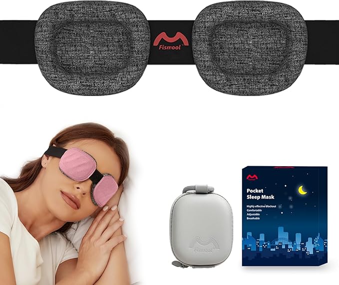 Fismool Sleep Eye Mask for Men Women, 3D Zero Intraocular Pressure Design,100% Light Blocking Sleeping,Suitable for Sleeping Mask, Exquisite Travel Storage Box（Pink）