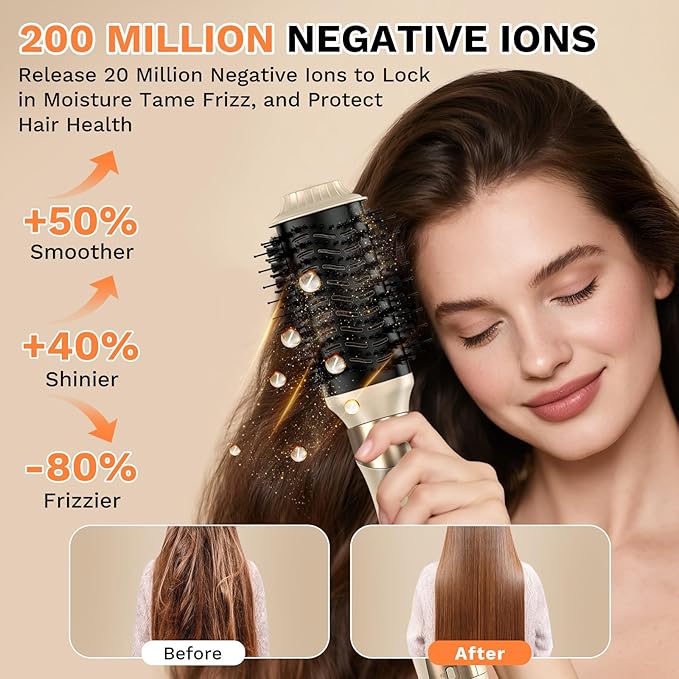 6 in 1 Hair Dryer Brush, 110,000 RPM High-Speed Blow Dryer Brush, No Heat Damage Hair Styler Auto Curler for Fast Drying, Curling, Volumizing, Straightening with Travel Bag