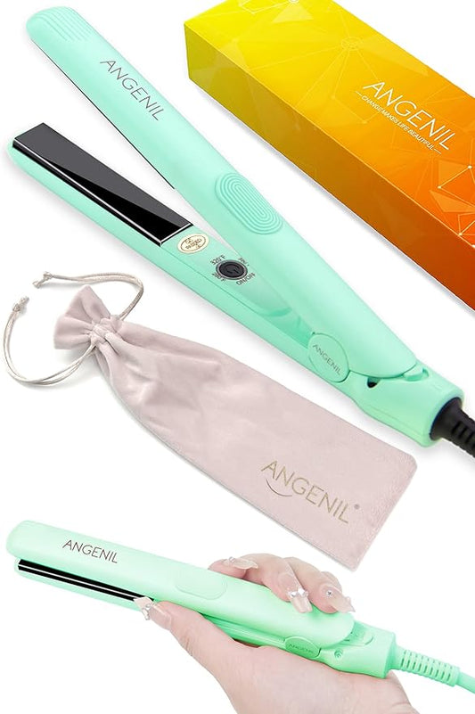 ANGENIL Pro Ultra Mini Titanium Flat Iron Hair Straightener and Curler 2 in 1, Dual Voltage Mini Hair Iron, 0.7 inch 20S Fast Heat Small Hair Straightener, Suitable for Short Hair and Bangs