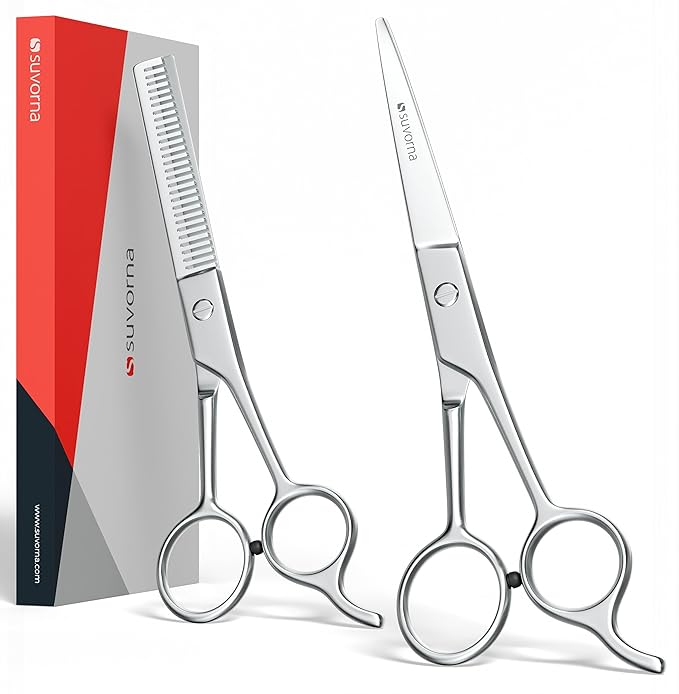 Suvorna 6.5" Professional Hair Scissors Set with Thinning Shears for Hair Dressers, Barbers and Professionals - Extremely Sharp Hair Cutting Scissors Set for Thinning, Layering and Cutting.