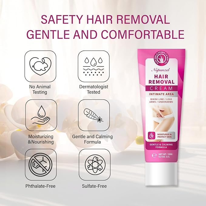 Hair Removal Cream for Women: Depilatory Cream for Intimate Areas and Pubic Area with Aloe Vera and Vitamin E - Hair Removal for Body Legs Arms Underarms Bikini - Fast Painless Soothing - 5.3 oz