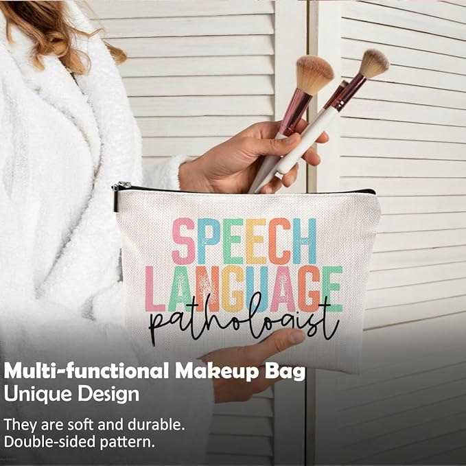 QGFM Speech Language Pathologist Gifts Makeup Bag for Women, SLP Gifts for Speech Language Pathologist, Speech Therapist Gifts, LP Appreciation Gifts, Speech Therapy Makeup Cosmetic Bag for Purse