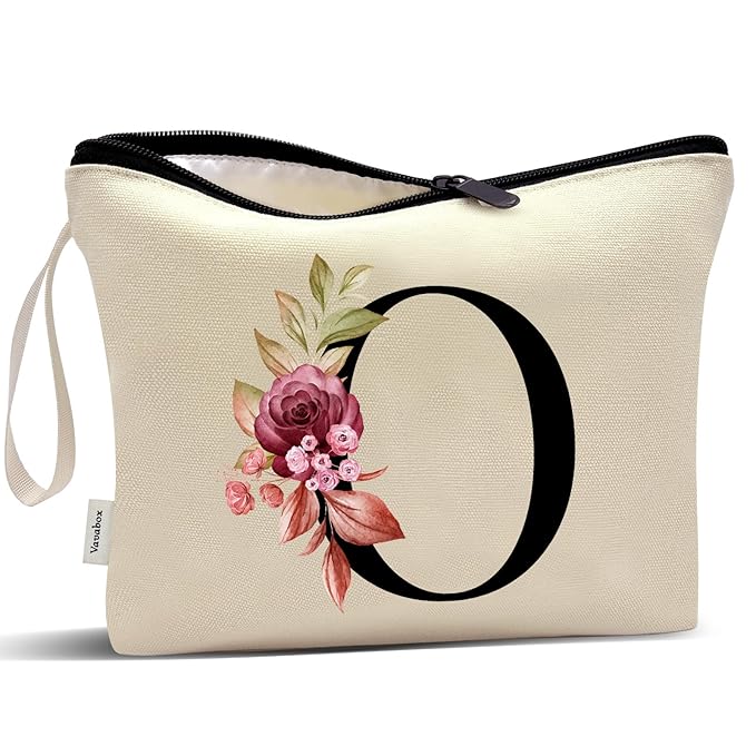 Vavabox A-Z Personalized Makeup Bag, Birthday Gifts for Women Mom, Gifts for Best Friend, Bride Bridesmaid Cosmetic bag (O, Yellow)