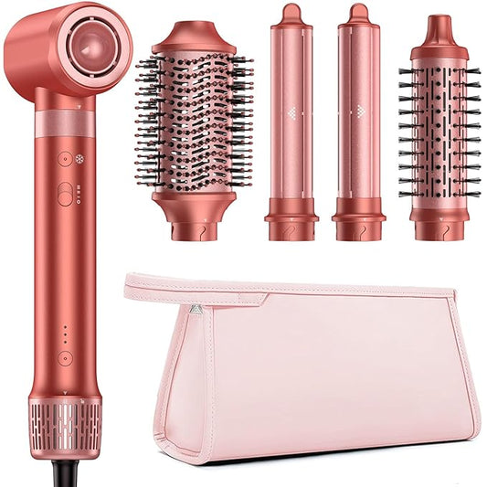 HITTIONA 5 in 1 Hot Air Styler & Hair Styler- High-Speed Hair Dryer Brush, Fast Drying Blow Dryer Brush No Heat Damage Multi-Styler Auto Wrap Curlers for Volumizing Curl Straighten Frizz-Free