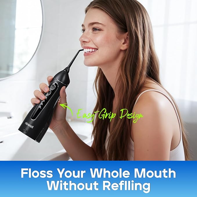 Nicwell Cordless Water Flosser - 4 Modes Rechargeable Oral Irrigator IPX7 Waterproof with 5 Tips for Deep Cleaning