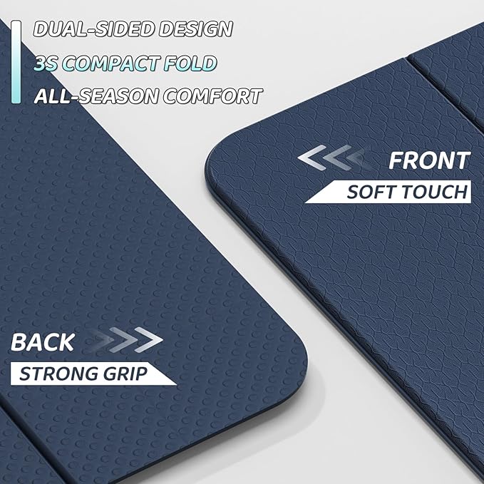 ILILI Foldable Yoga Mat 71 * 24 * 0.3'' - TPE Non-Slip Fitness Mat for Home，Waterproof & Lightweight (2lb) for Home Gym, Pilates & Stretching,Fitness Workouts